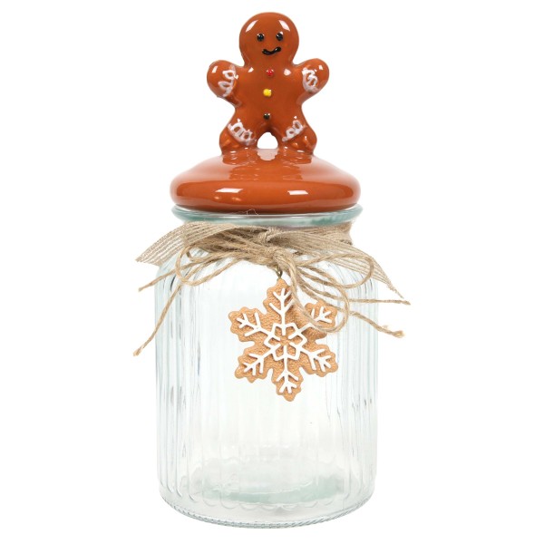 Skleněná dóza na cukroví 21,5cm perníček