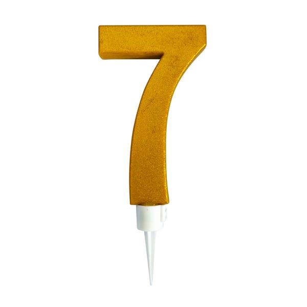 Dortová svíčka číslice "7" TORO zapichovací 16cm zlatá