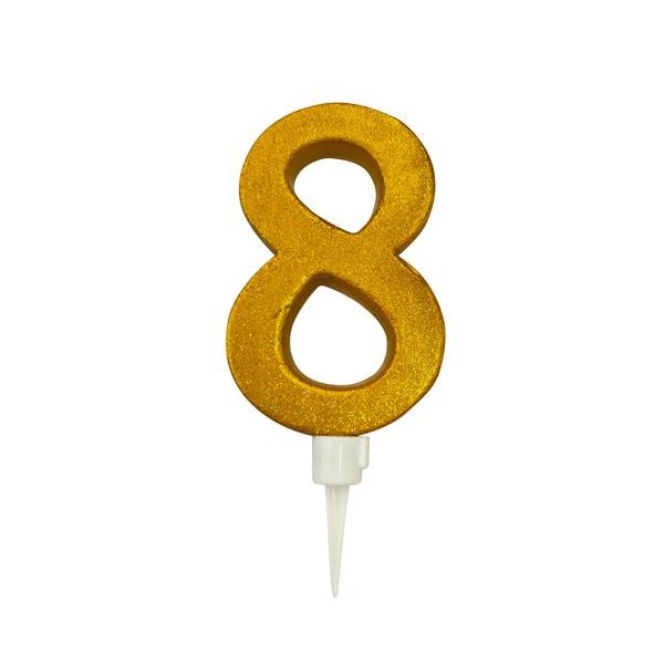 Dortová svíčka číslice "8" TORO zapichovací 16CM, zlatá