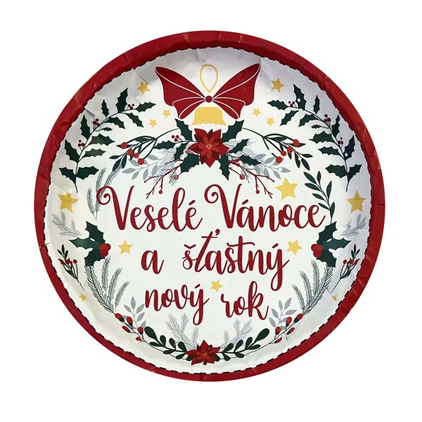 PODNOS KULATÝ VESELÉ VÁNOCE  26x2,5CM PLECH
