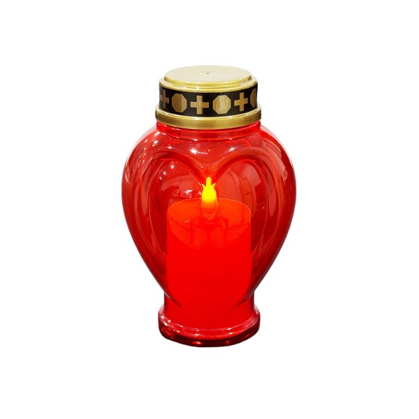 SVÍČKA HŘBITOVNÍ 10X8,7X15 LED TVAR SRDCE ČERVENÁ
