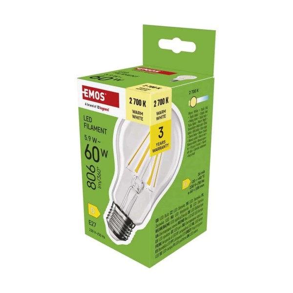 LED ŽÁROVKA FILAMENT A60/E27/5,9W(60W)/806LM/TEPLÁ