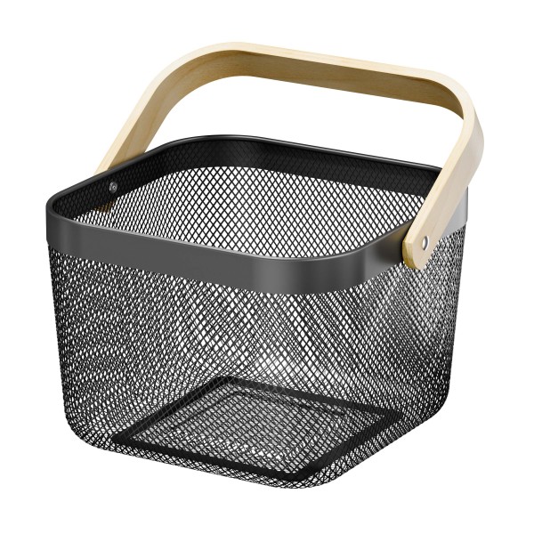 KOŠÍK ÚLOŽNÝ DŘEVĚNÁ RUKOJET, ČERNÝ KOVOVÝ