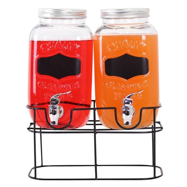 SKLENICE NA NÁPOJ S KOHOUTKEM 2X3,5L+KOVOVÝ STOJAN