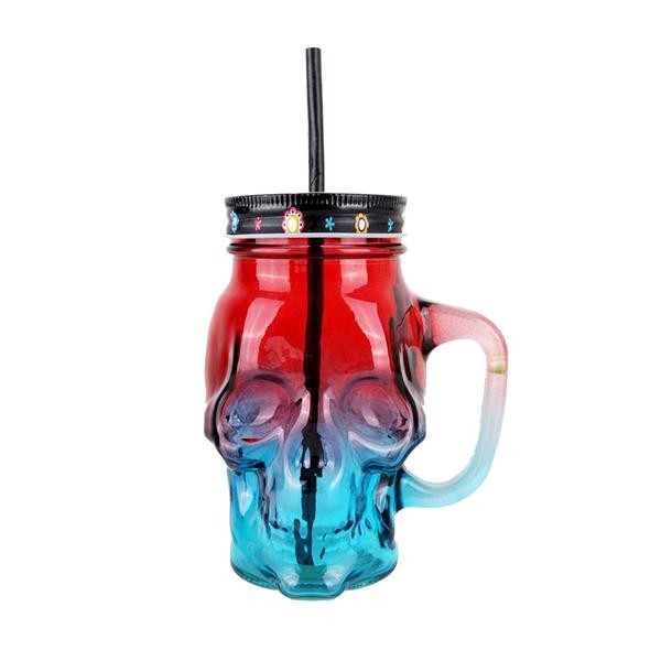 Sklenice s brčkem TORO lebka 400ml MIX barev