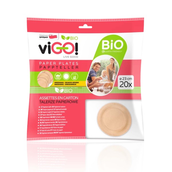 VIGO! TALÍŘE PAPÍROVÉ BIO HNĚDÉ  23CM, 20 KS