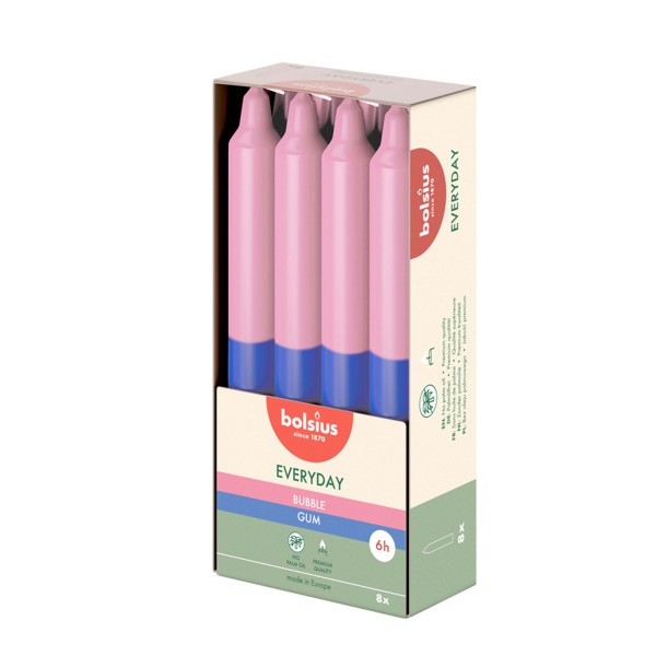 SVÍČKA KÓNICKÁ VONNÁ BUBBLE GUM 180X21MM, 8KS