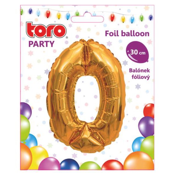 Balónek foliový TORO číslice 0 30cm zlatý