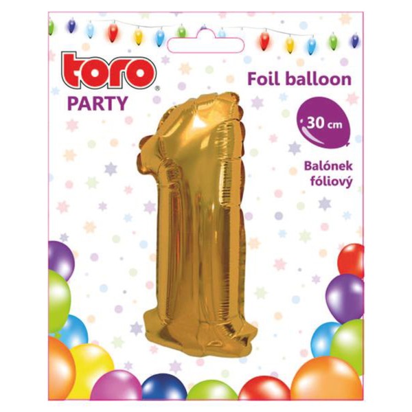 Balónek foliový TORO číslice 1 30cm zlatý