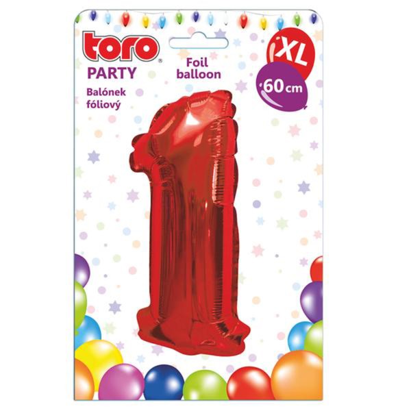 Balónek fóliový TORO XL číslice "1" 60cm červený
