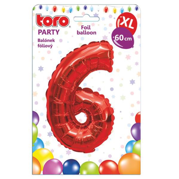 Balónek fóliový TORO XL číslice "6" 60cm červený