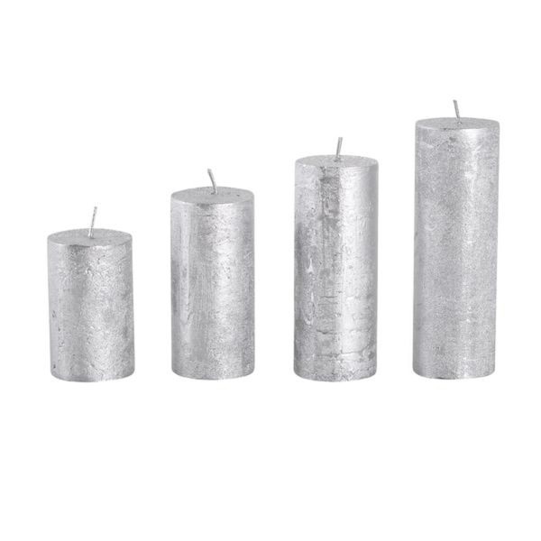 Rustikální adventní svíčka ø4cm PROVENCE 4ks stříbrná