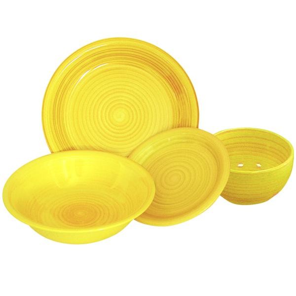 Talíř dezertní s proužky, keramika, 19 cm, žlutý