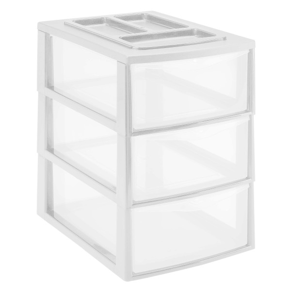 REGÁL SE 3 ŠUPLÍKAMI 38X27X38CM, PLAST, BÍLÁ