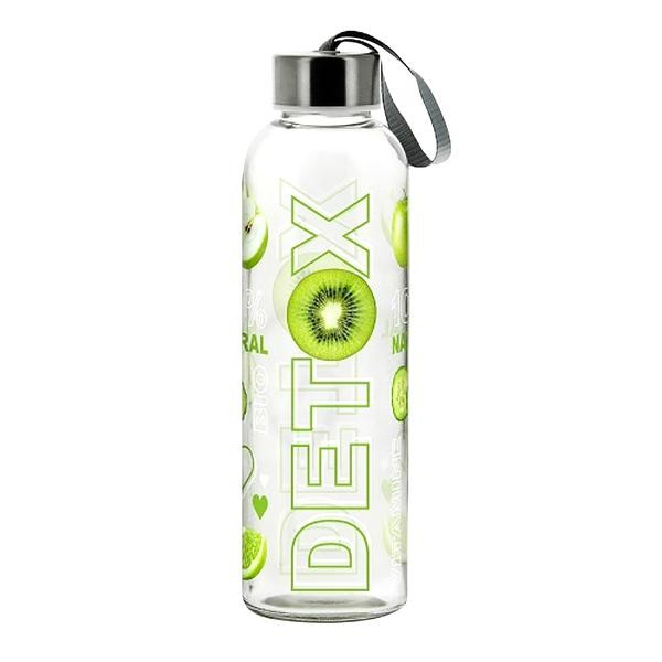 Skleněná láhev s víčkem DETOX 500ml MIX motivů