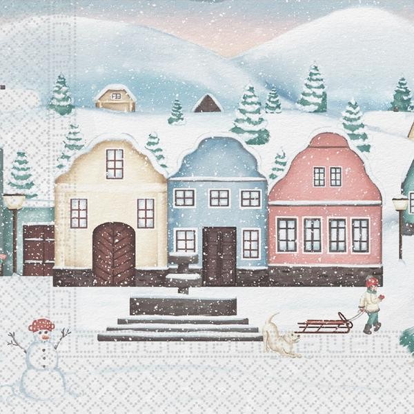 Vánoční ubrousky 33x33cm 3 vrstvé vesnička 20ks