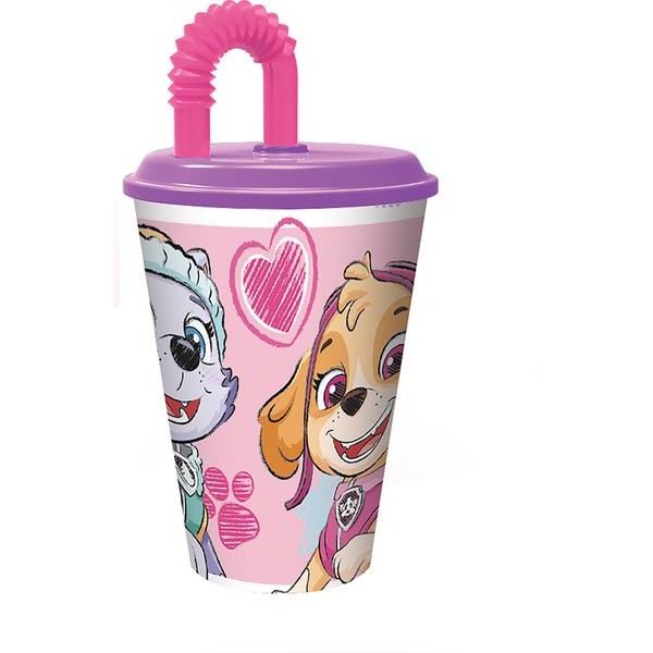 Plastový kelímek s brčkem Paw Patrol 430ml růžový