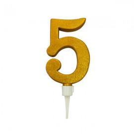 Dortová svíčka číslice "5" TORO zapichovací 16cm zlatá