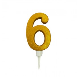 Dortová svíčka číslice "6" TORO zapichovací 16cm zlatá