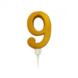 Dortová svíčka číslice "9" TORO zapichovací 16cm zlatá