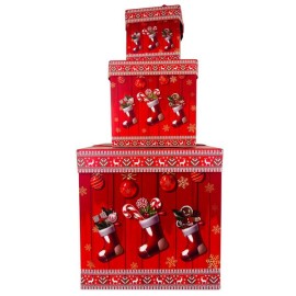 Dárková krabička se stuhou TORO set 3ks červené vánoce