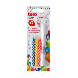 Dortová zpívající svíčka s podstavcem TORO Happy Birthday 4 svíčky