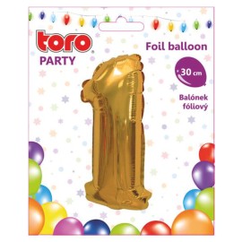 Balónek foliový TORO číslice 1 30cm zlatý