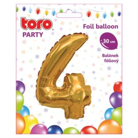Balónek foliový TORO číslice 4 30cm zlatý