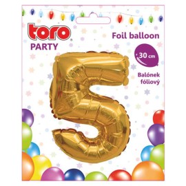 Balónek foliový TORO číslice 5 30cm zlatý