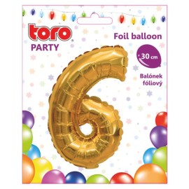 Balónek foliový TORO číslice 6 30cm zlatý