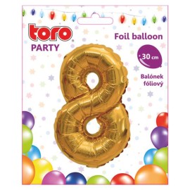Balónek foliový TORO číslice 8 30cm zlatý