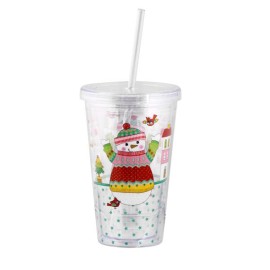 Kelímek s brčkem, plastový, 460 ml, assort sněhulák/tučňák