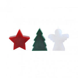 Set 3 ks vánočních svíček - stromeček, anděl, hvězda