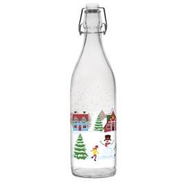 Skleněná láhev s patentním uzávěrem CERVE 1l SNOW VILLAGE